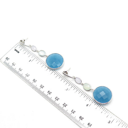 925 Sterling Silver BMD Real Multi-Color Quartz Dangling Earrings