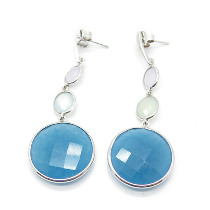 925 Sterling Silver BMD Real Multi-Color Quartz Dangling Earrings