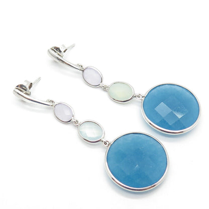 925 Sterling Silver BMD Real Multi-Color Quartz Dangling Earrings