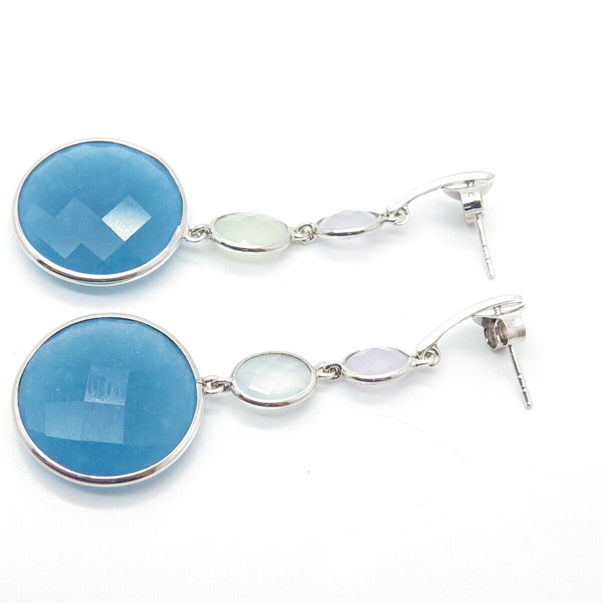 925 Sterling Silver BMD Real Multi-Color Quartz Dangling Earrings