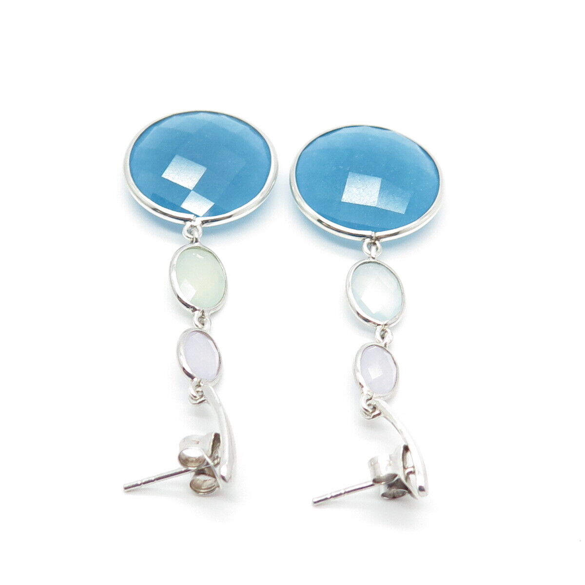 925 Sterling Silver BMD Real Multi-Color Quartz Dangling Earrings