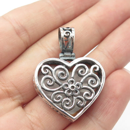 925 Sterling Silver Vintage Mother-Of-Pearl Filigree Heart Love Amulet Pendant