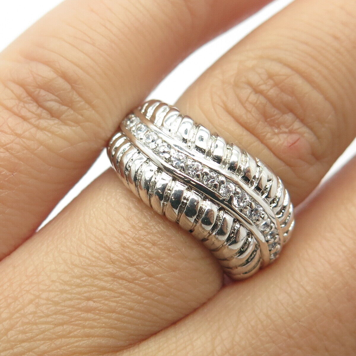 925 Sterling Silver C Z Snake Wave Ring Size 6