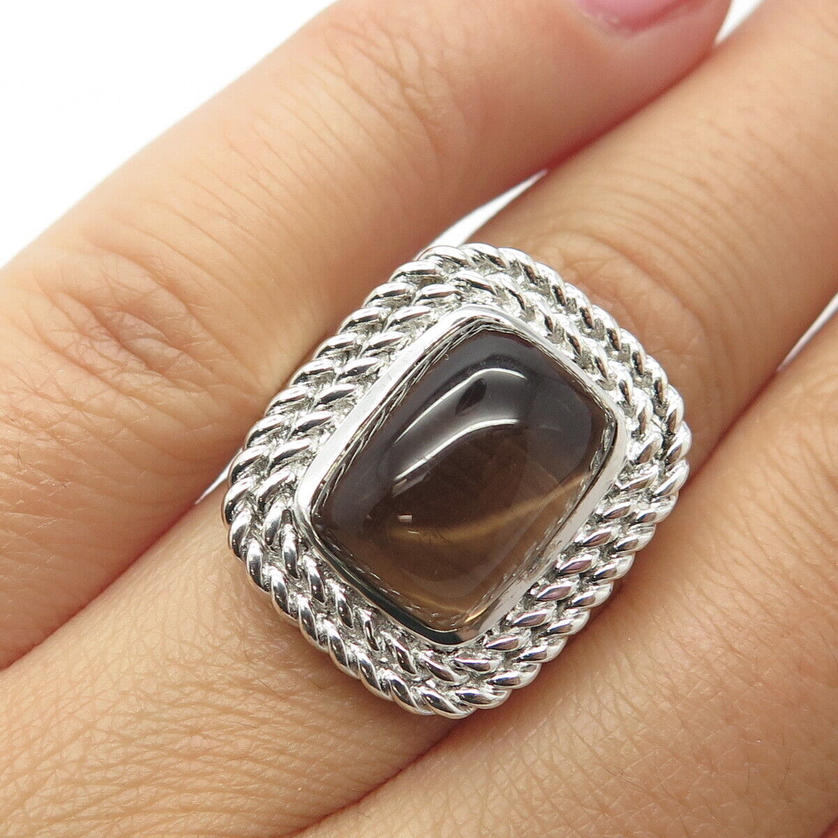 925 Sterling Silver LXG Jewelry Real Smoky Quartz Cocktail Ring Size 6.25