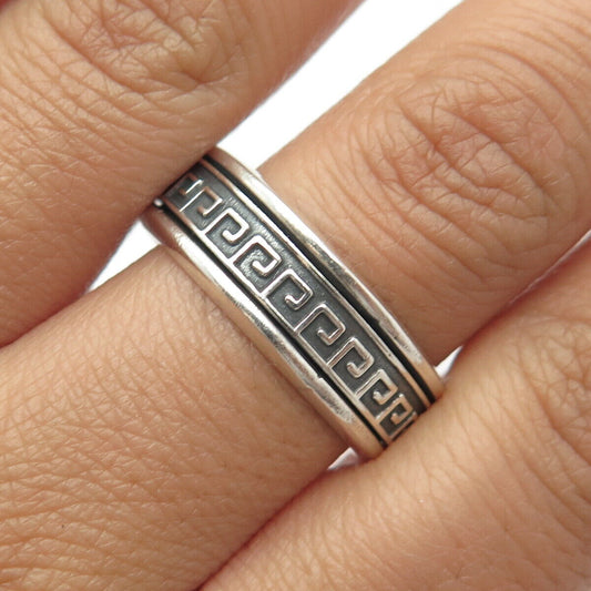 925 Sterling Silver Vintage Greek Maze Rotating Band Ring Size 11.75