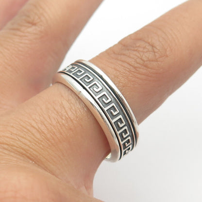 925 Sterling Silver Vintage Greek Maze Rotating Band Ring Size 11.75