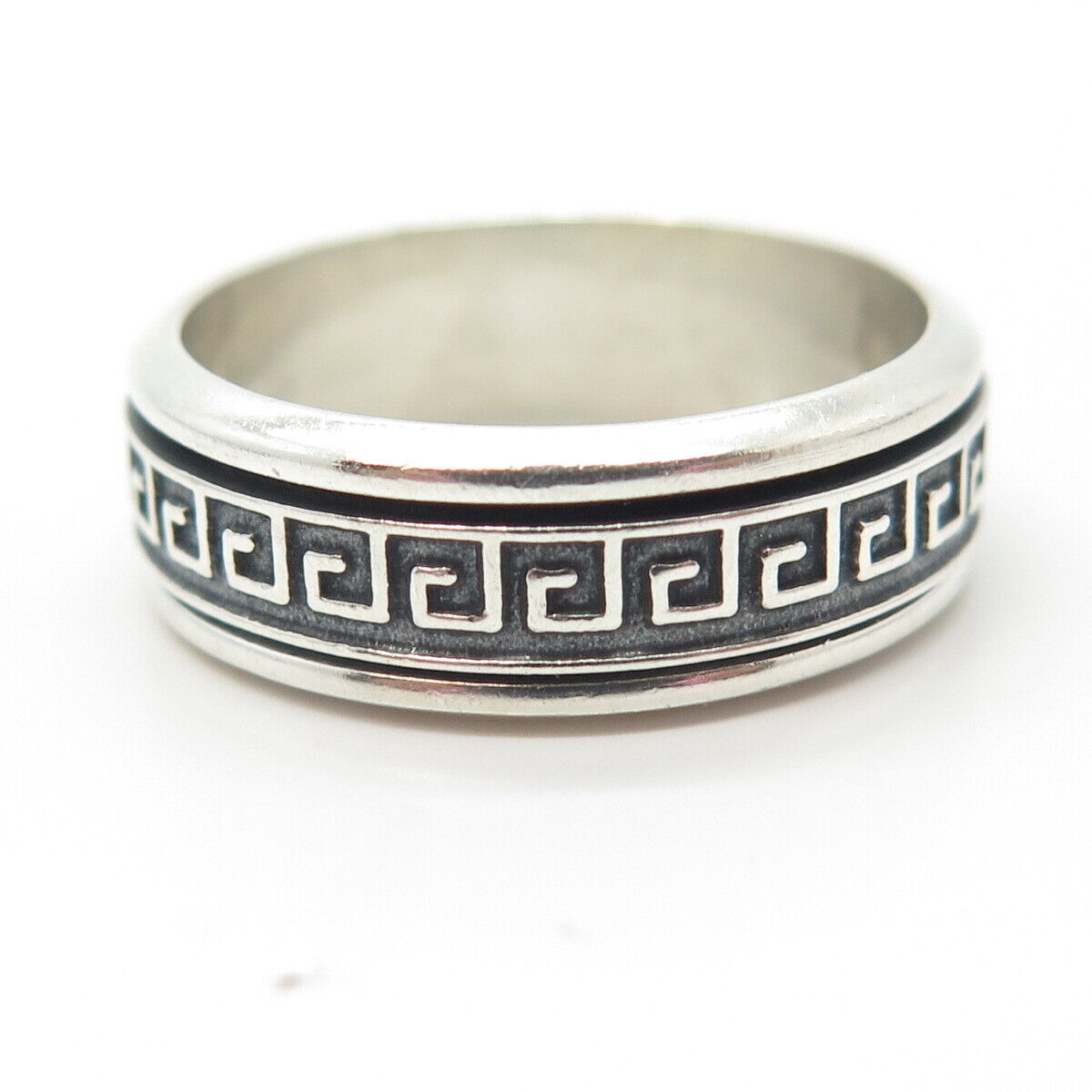 925 Sterling Silver Vintage Greek Maze Rotating Band Ring Size 11.75