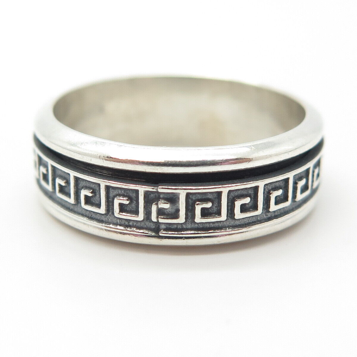 925 Sterling Silver Vintage Greek Maze Rotating Band Ring Size 11.75