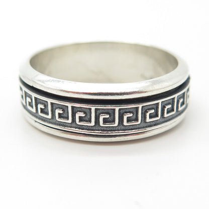 925 Sterling Silver Vintage Greek Maze Rotating Band Ring Size 11.75