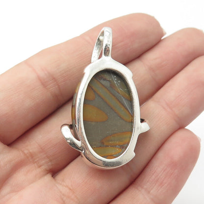 925 Sterling Silver Vintage Jasper Amethyst Citrine Peridot Garnet Gem Pendant