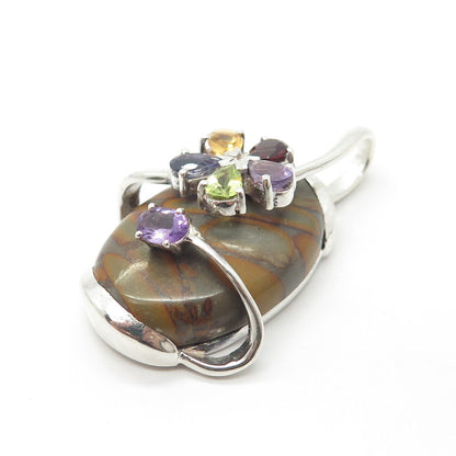 925 Sterling Silver Vintage Jasper Amethyst Citrine Peridot Garnet Gem Pendant