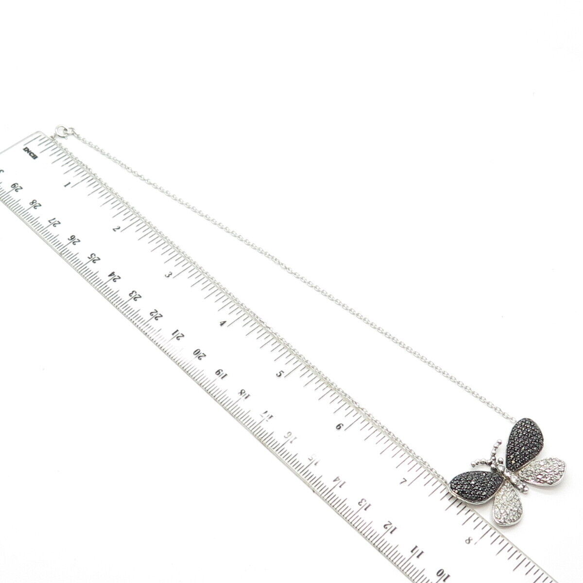 925 Sterling Silver Real Black Spinel Gem & C Z Butterfly Chain Necklace 16"