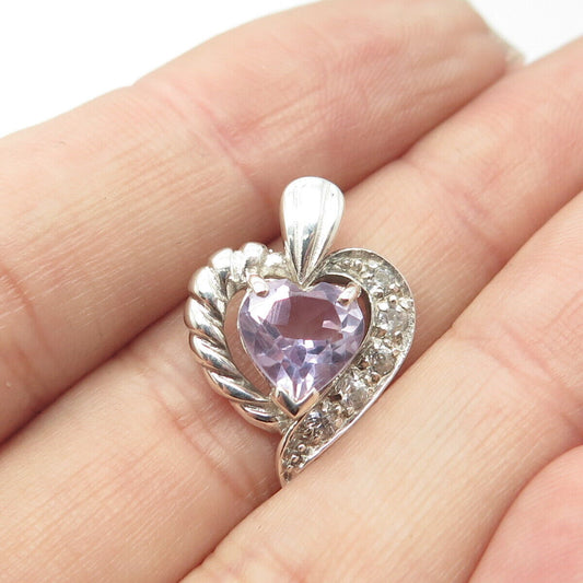 925 Sterling Silver Vintage Real Amethyst Gemstone Heart Pendant