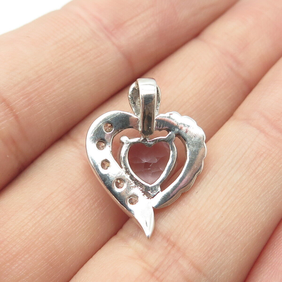 925 Sterling Silver Vintage Real Amethyst Gemstone Heart Pendant