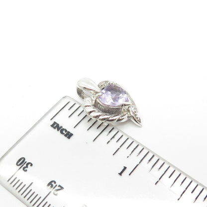 925 Sterling Silver Vintage Real Amethyst Gemstone Heart Pendant