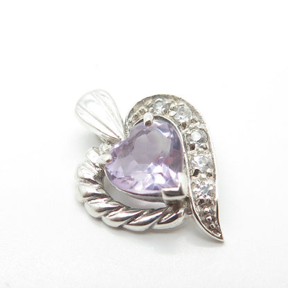 925 Sterling Silver Vintage Real Amethyst Gemstone Heart Pendant