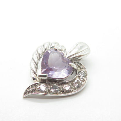 925 Sterling Silver Vintage Real Amethyst Gemstone Heart Pendant