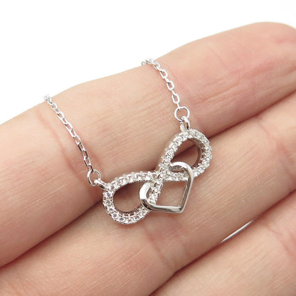 925 Sterling Silver Pave C Z Infinity Rolo Chain Necklace 18"