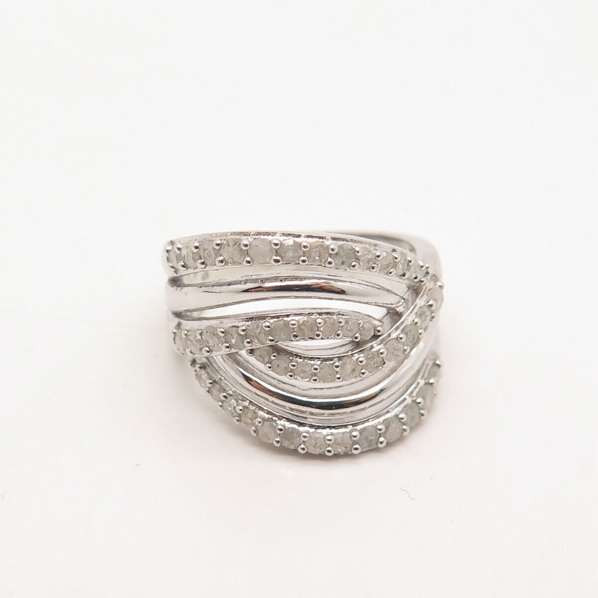 925 Sterling Silver Real Diamond Multi-Bar Ring Size 6