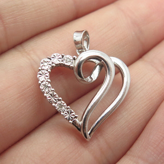 925 Sterling Silver Real Diamond Accent Heart Pendant