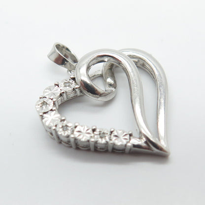 925 Sterling Silver Real Diamond Accent Heart Pendant
