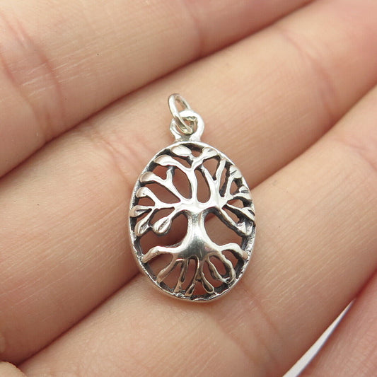 925 Sterling Silver Vintage Tree Charm Pendant