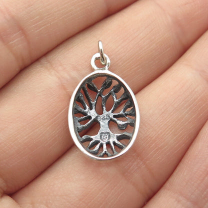 925 Sterling Silver Vintage Tree Charm Pendant