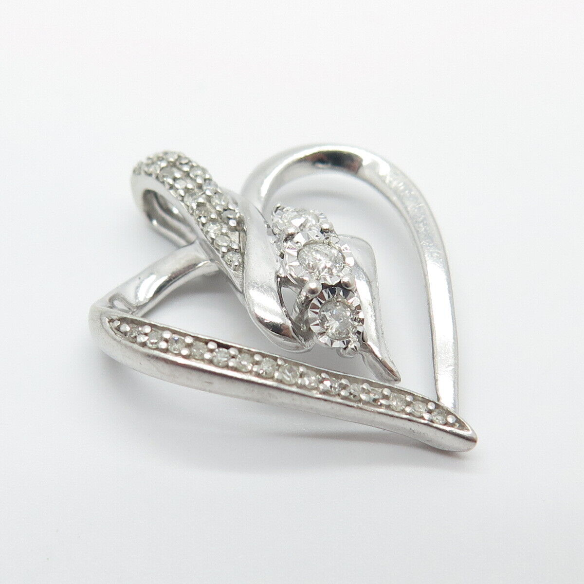 925 Sterling Silver Jane Seymour Real White Diamond Heart Slide Pendant