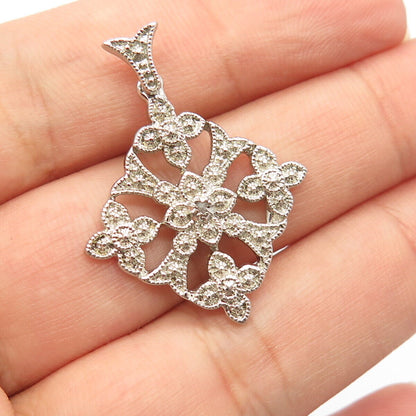 925 Sterling Silver DBJ Real Diamond Accent Floral Pendant