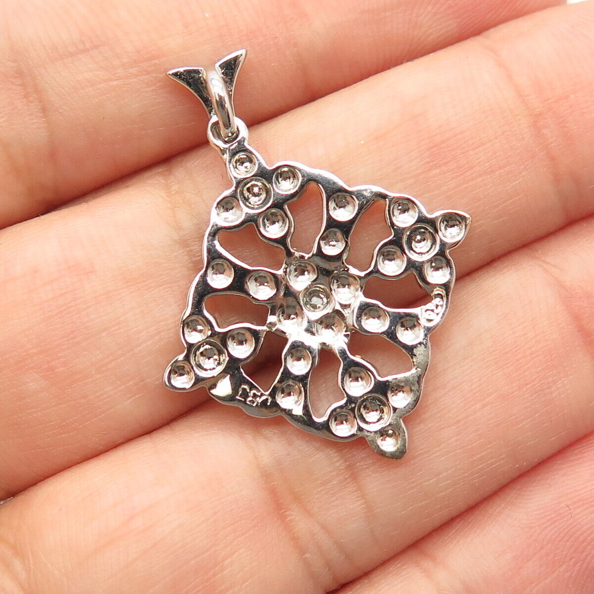 925 Sterling Silver DBJ Real Diamond Accent Floral Pendant