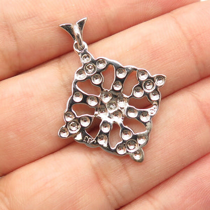 925 Sterling Silver DBJ Real Diamond Accent Floral Pendant