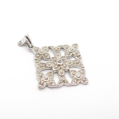 925 Sterling Silver DBJ Real Diamond Accent Floral Pendant