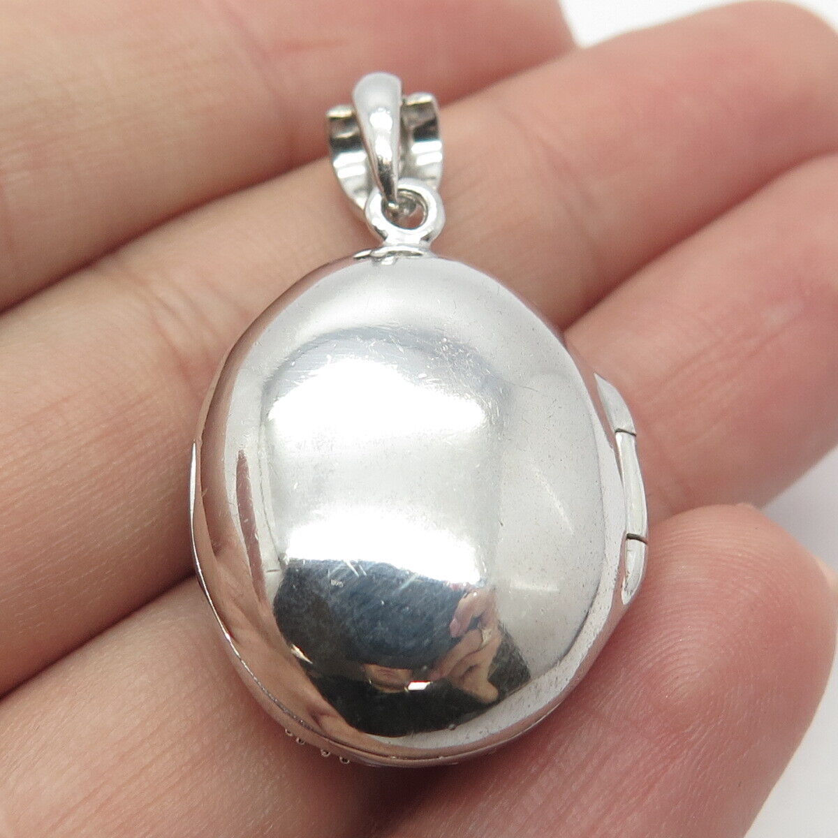 925 Sterling Silver STS Real White Diamond Ornate Oval Locket Pendant