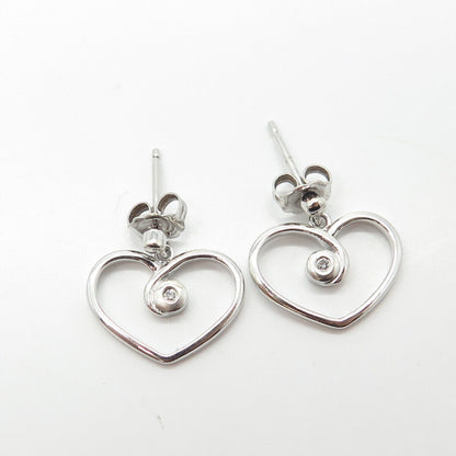 925 Sterling Silver Real Diamond Heart Dangling Earrings