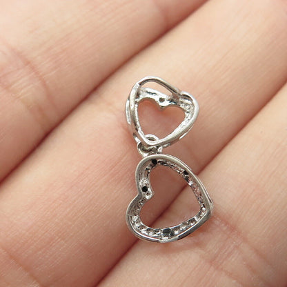 925 Sterling Silver Real White & Black Diamond Loving Open Heart Pendant