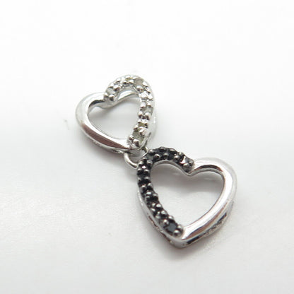 925 Sterling Silver Real White & Black Diamond Loving Open Heart Pendant