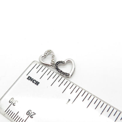 925 Sterling Silver Real White & Black Diamond Loving Open Heart Pendant