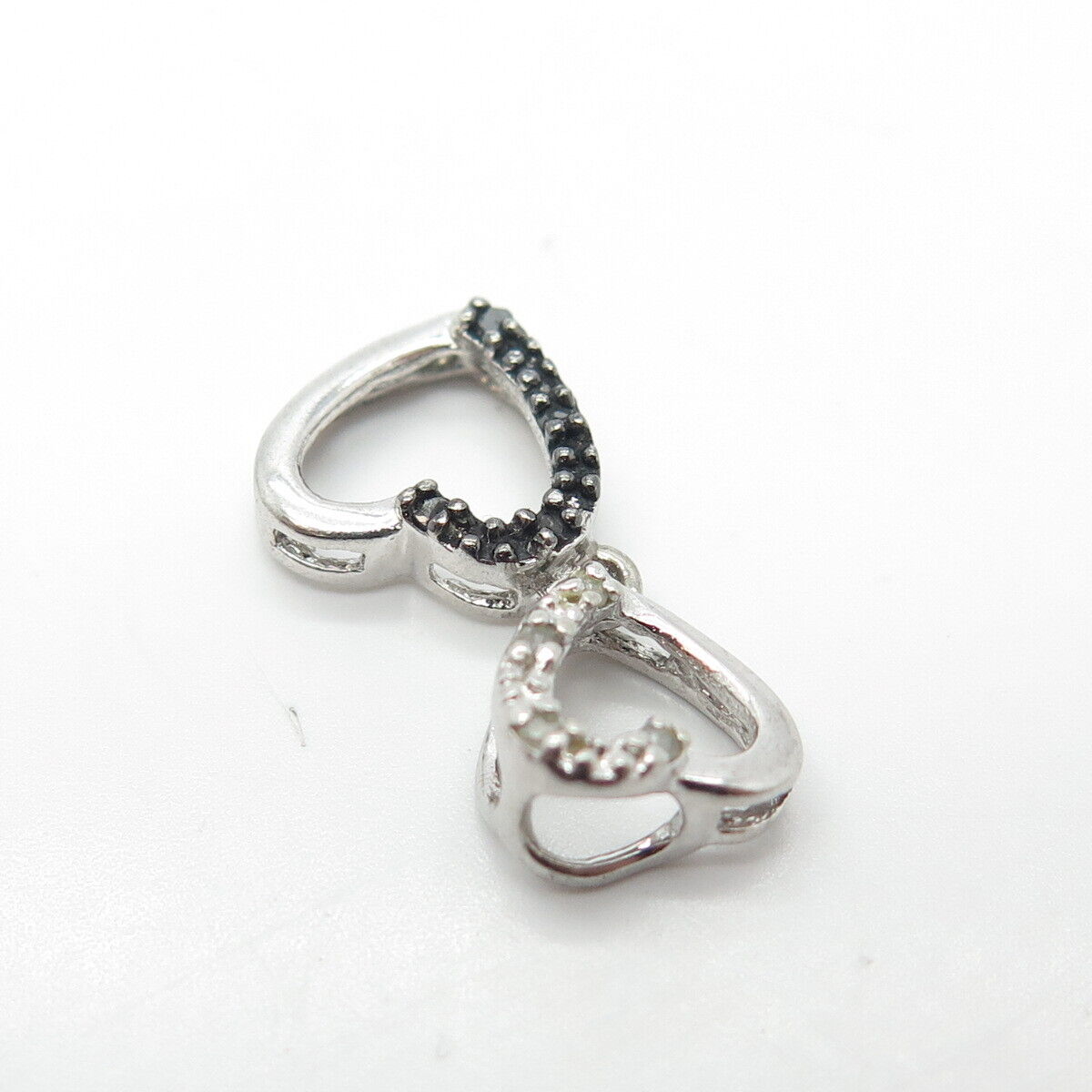 925 Sterling Silver Real White & Black Diamond Loving Open Heart Pendant