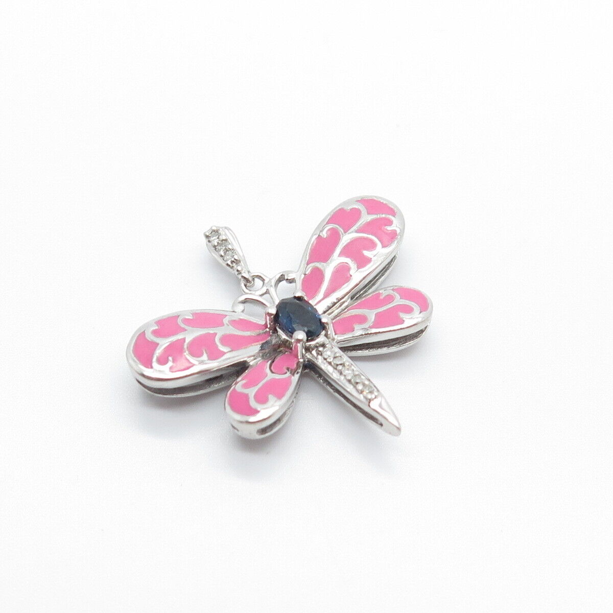 925 Sterling Silver JWBR Jane Seymour Real Diamond & Sapphire Enamel Pendant