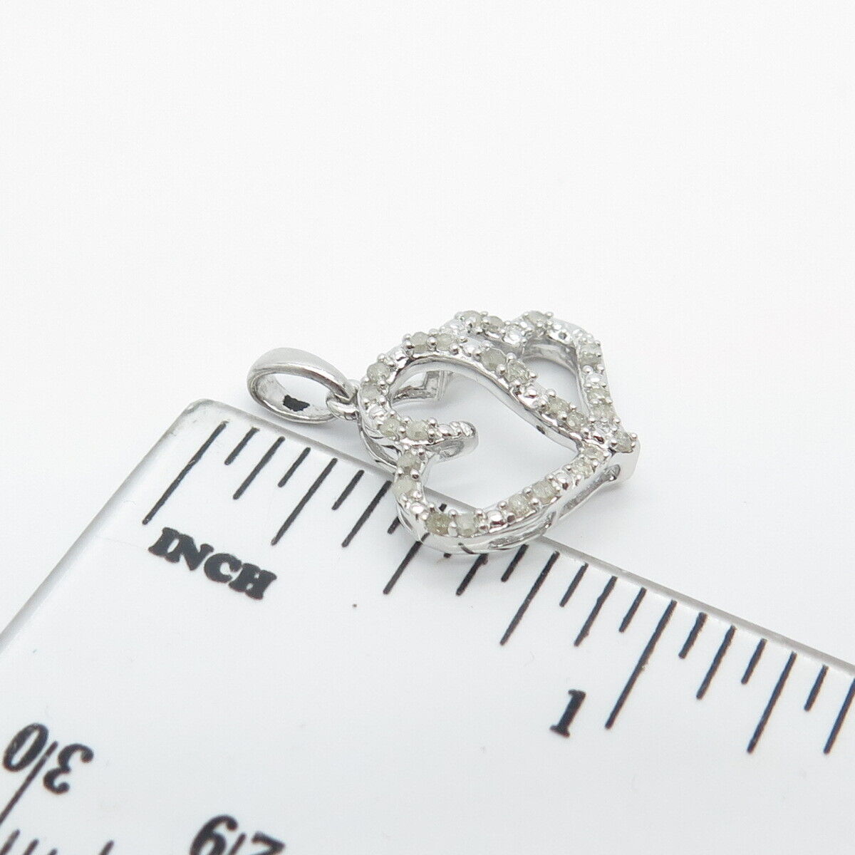 925 Sterling Silver Real White Diamond Couple of Hearts Pendant