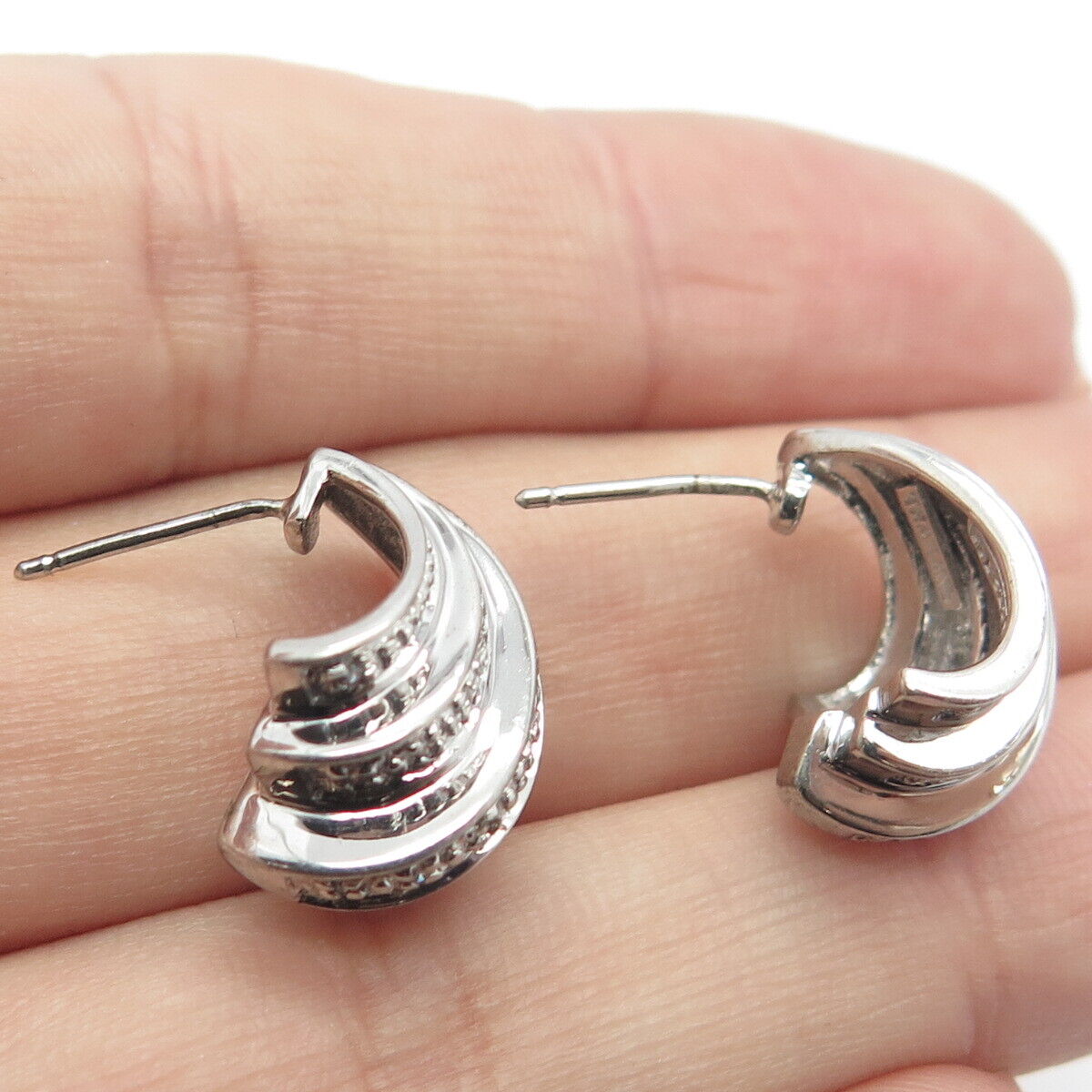 925 Sterling Silver Real Diamond Accent Modernist Earrings