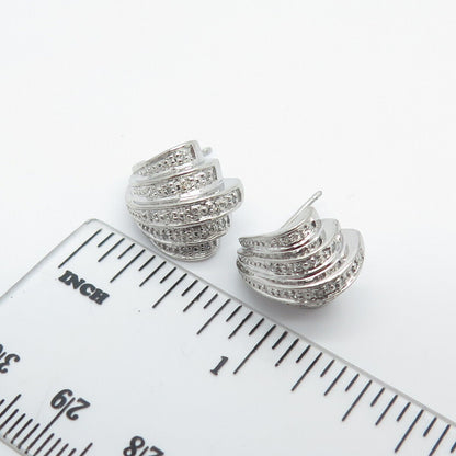 925 Sterling Silver Real Diamond Accent Modernist Earrings