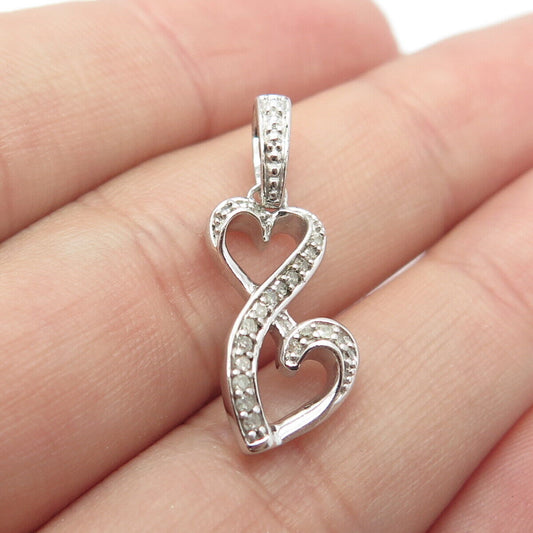 925 Sterling Silver Real White Diamond Infinity Heart Pendant