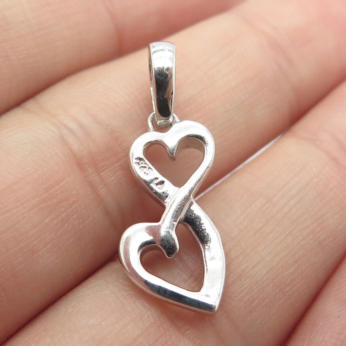 925 Sterling Silver Real White Diamond Infinity Heart Pendant