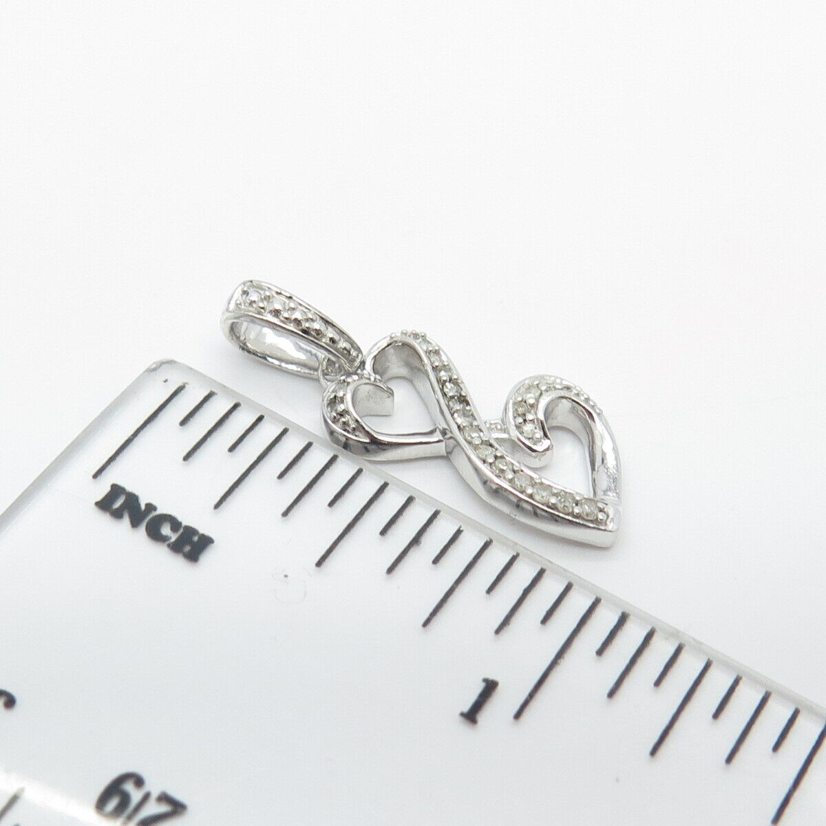 925 Sterling Silver Real White Diamond Infinity Heart Pendant