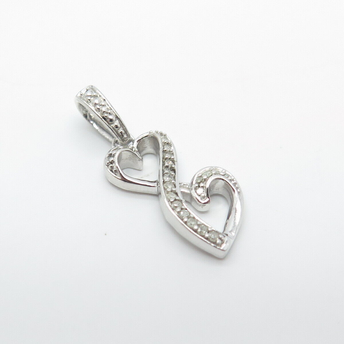 925 Sterling Silver Real White Diamond Infinity Heart Pendant