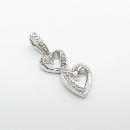 925 Sterling Silver Real White Diamond Infinity Heart Pendant