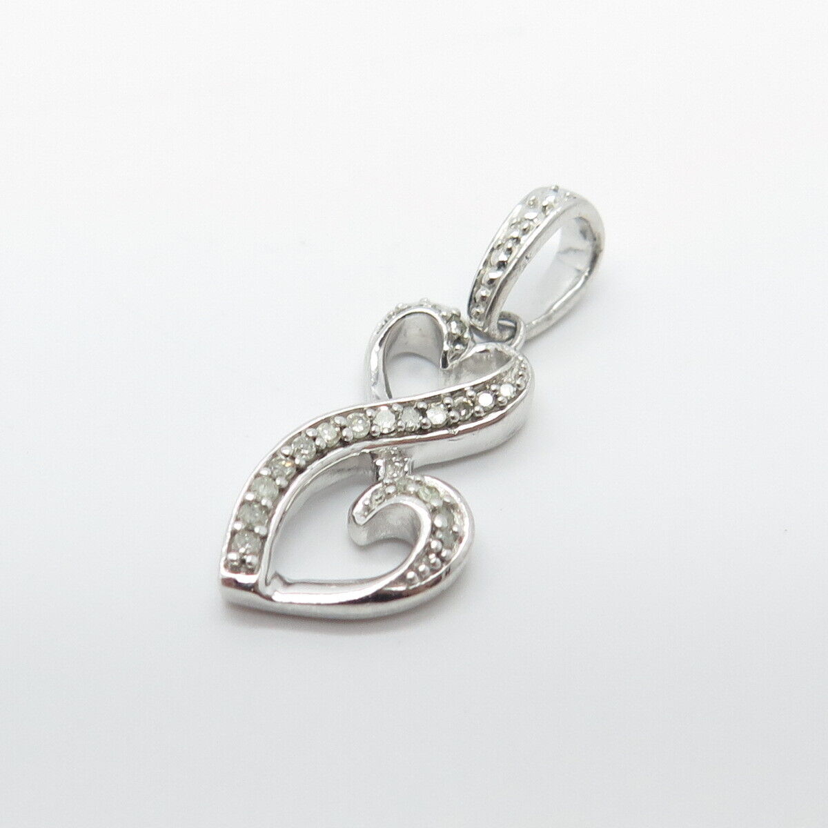 925 Sterling Silver Real White Diamond Infinity Heart Pendant