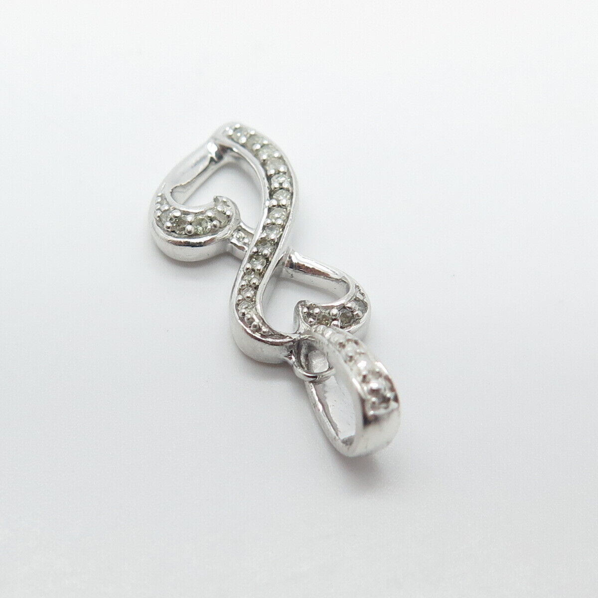 925 Sterling Silver Real White Diamond Infinity Heart Pendant