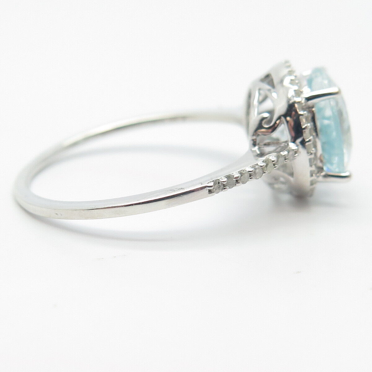 925 Sterling Silver Real White Diamond & Blue Topaz Gemstone Ring Size 11.75